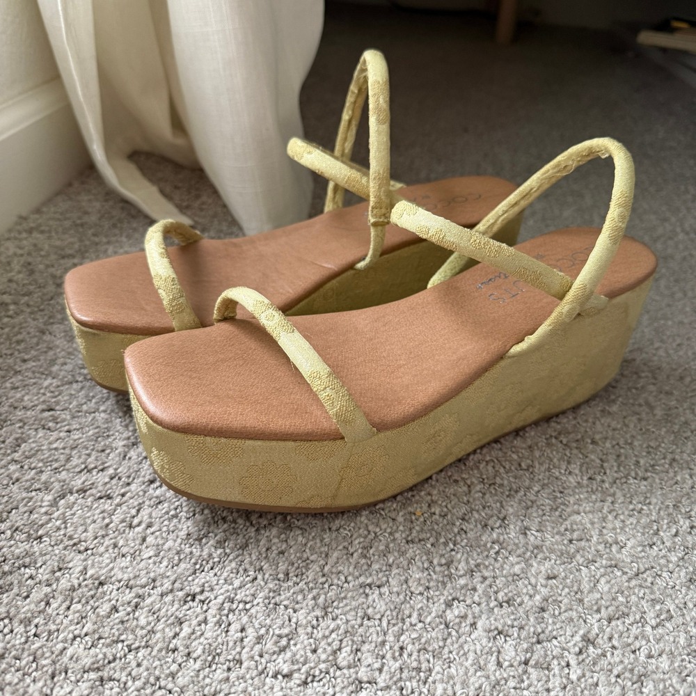 Coconuts Matisse Lime Green Floral Platform Wedge Sandals Square Toe Y2K Boho 9